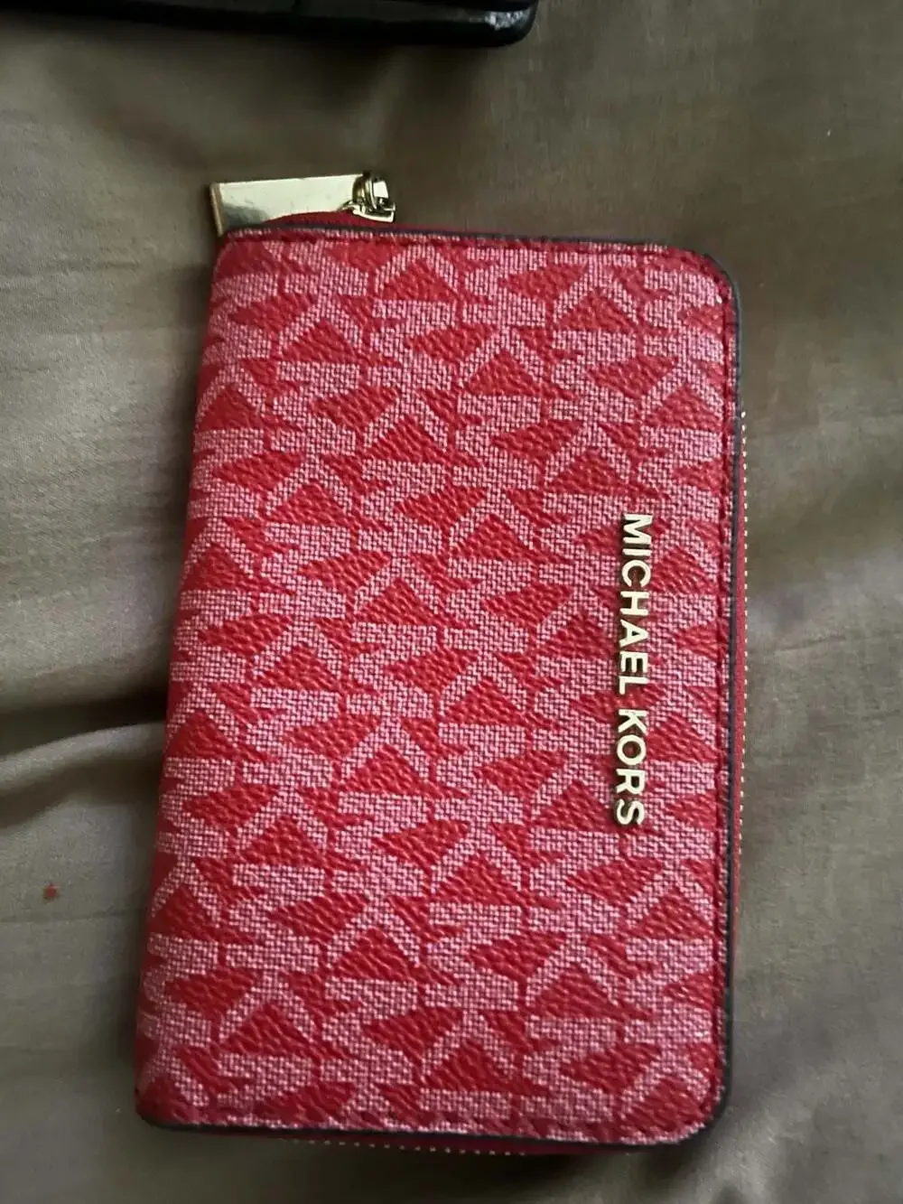 Michael Kors Jet Set Zip Around Small Wallet/Card Case in Sangria Logo Print